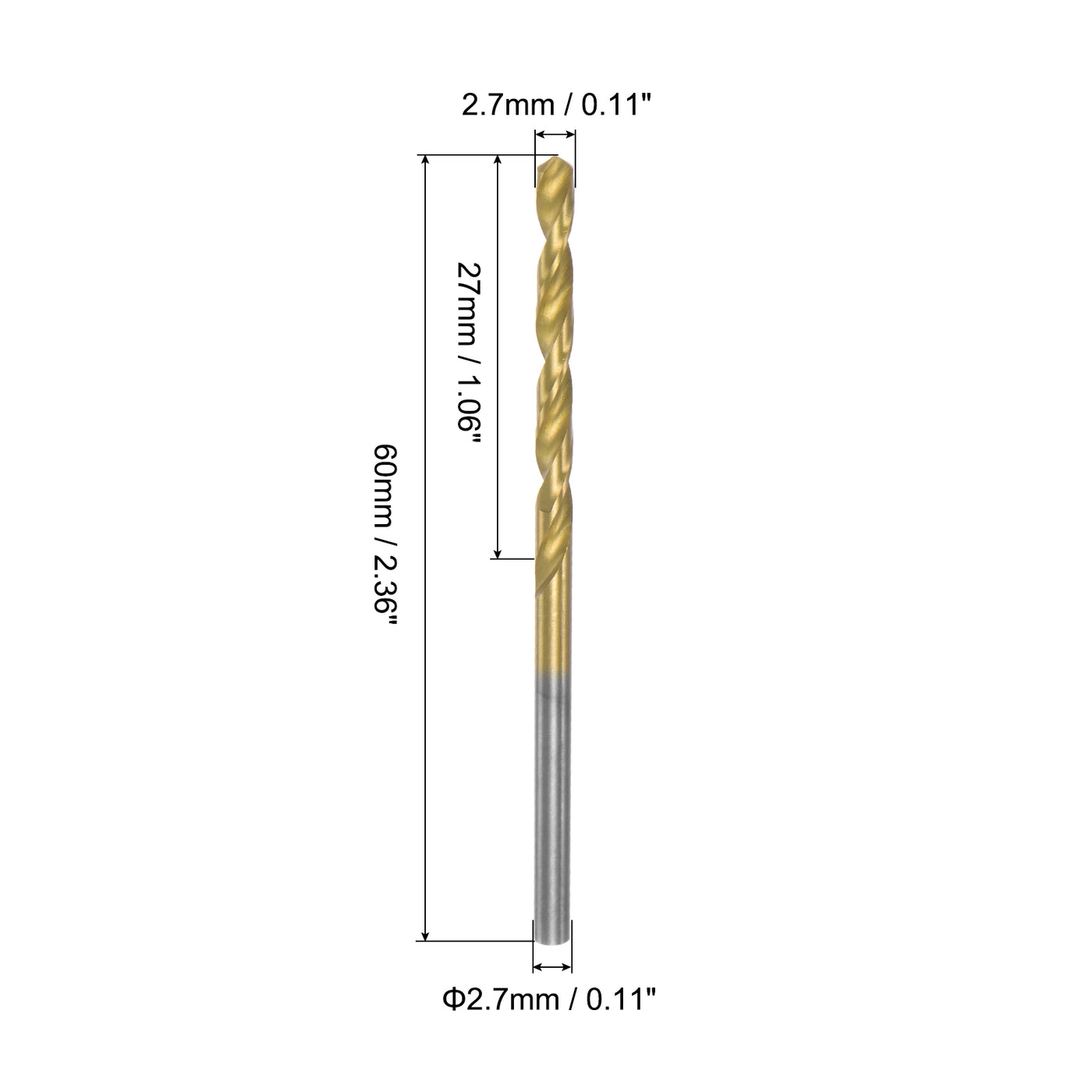 uxcell Uxcell High Speed Steel Twist Drill Bit 2.7mm Fully Ground Titanium Coated 18 Pcs