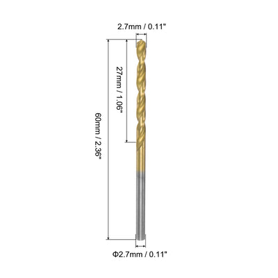 Harfington Uxcell High Speed Steel Twist Drill Bit 2.7mm Fully Ground Titanium Coated 18 Pcs