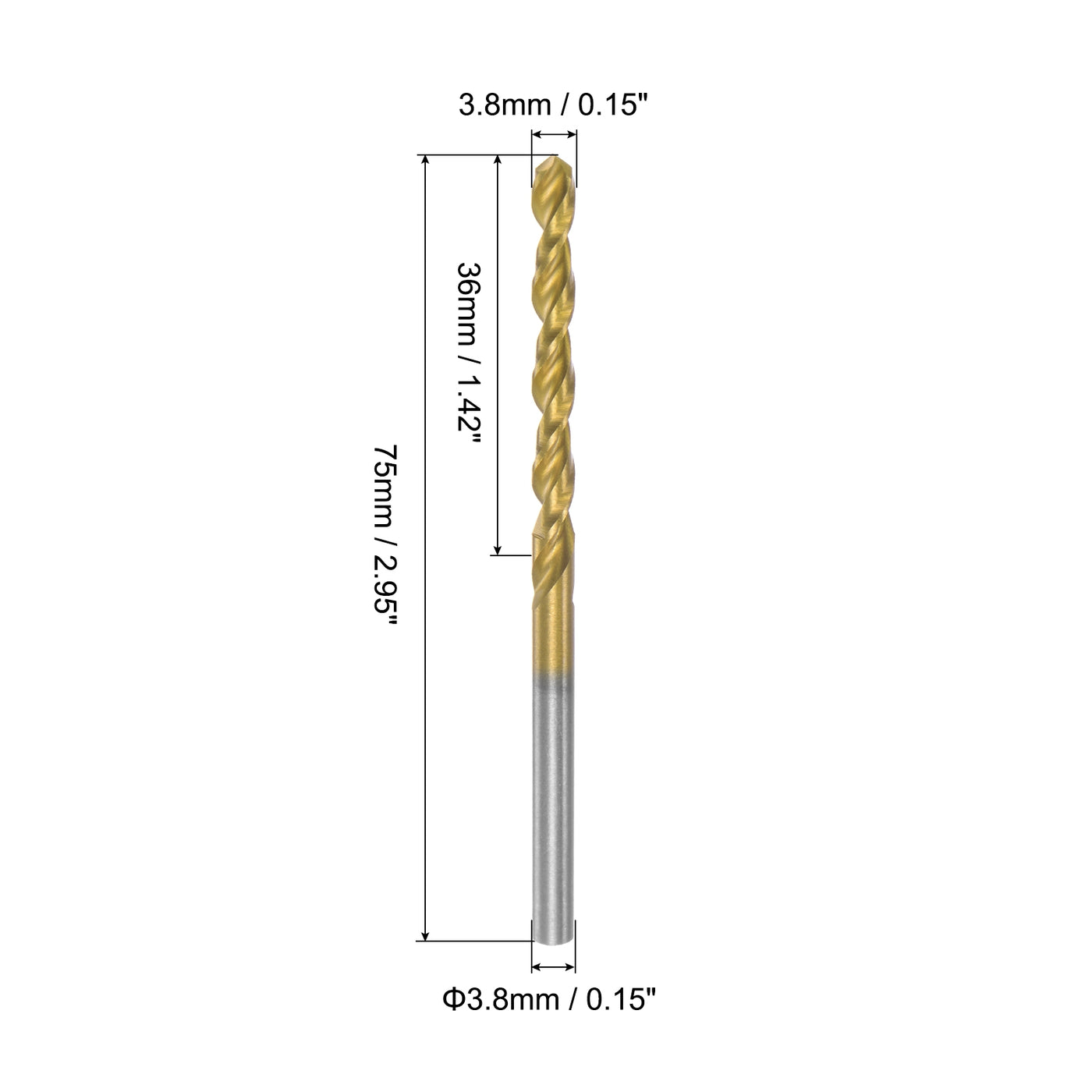 uxcell Uxcell High Speed Steel Twist Drill Bit 3.8mm Fully Ground Titanium Coated 6 Pcs