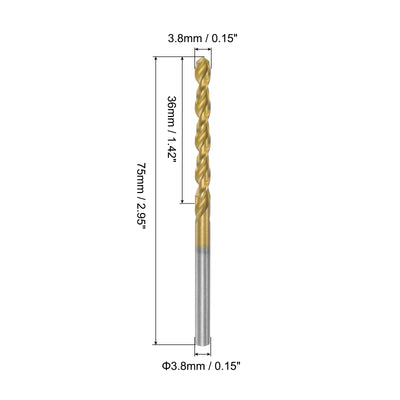 Harfington Uxcell High Speed Steel Twist Drill Bit 3.8mm Fully Ground Titanium Coated 6 Pcs