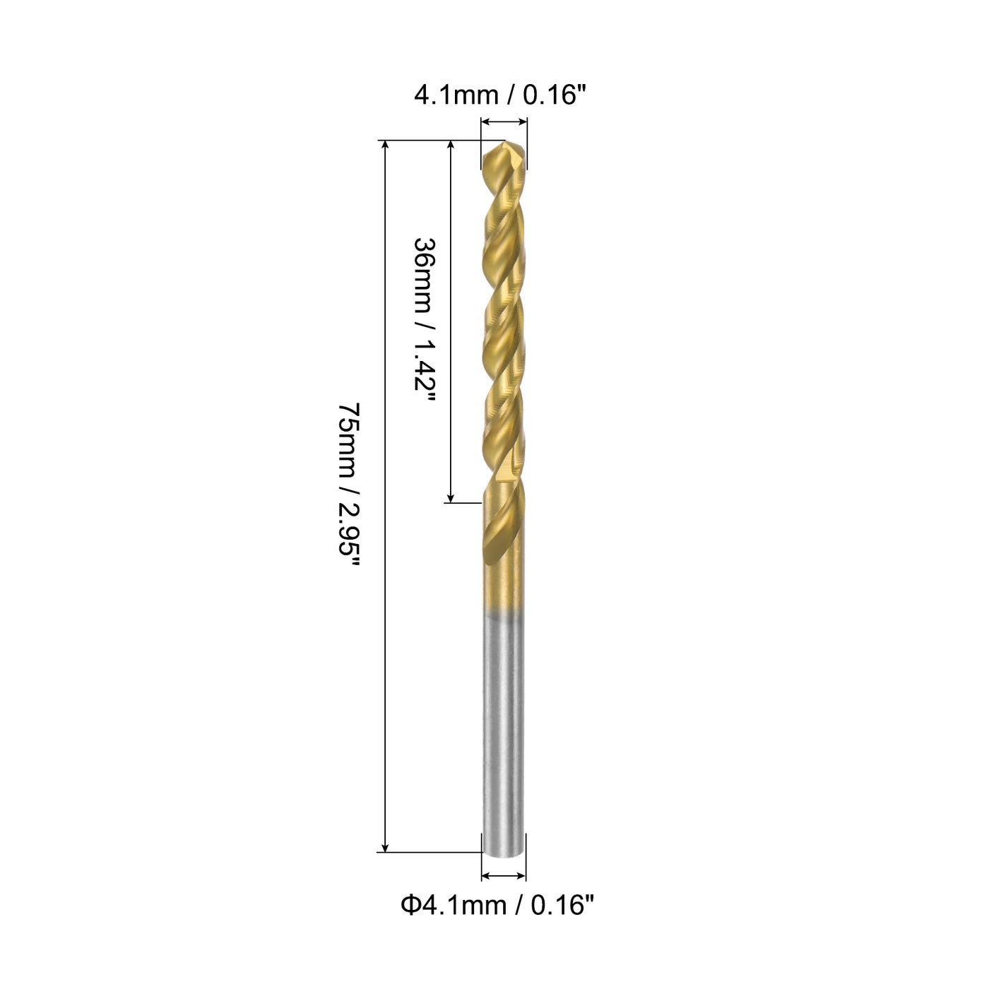 uxcell Uxcell Hochgeschwindigkeitsstahl-Schaft Spiralbohrer vollständig geschliffen, titanbeschichtet, 4,1 mm Bohrdurchmesser, 34 mm Gesamtlänge, 12 mm Bohrerlänge, 4 Stück