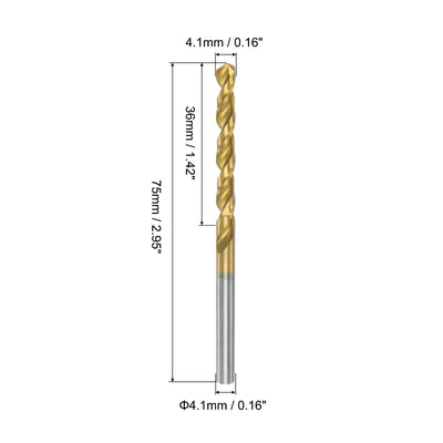 Harfington Uxcell High Speed Steel Twist Drill Bit 4.1mm Fully Ground Titanium Coated 4 Pcs