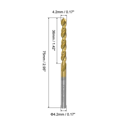 Harfington Uxcell High Speed Steel Twist Drill Bit 4.2mm Fully Ground Titanium Coated 4 Pcs