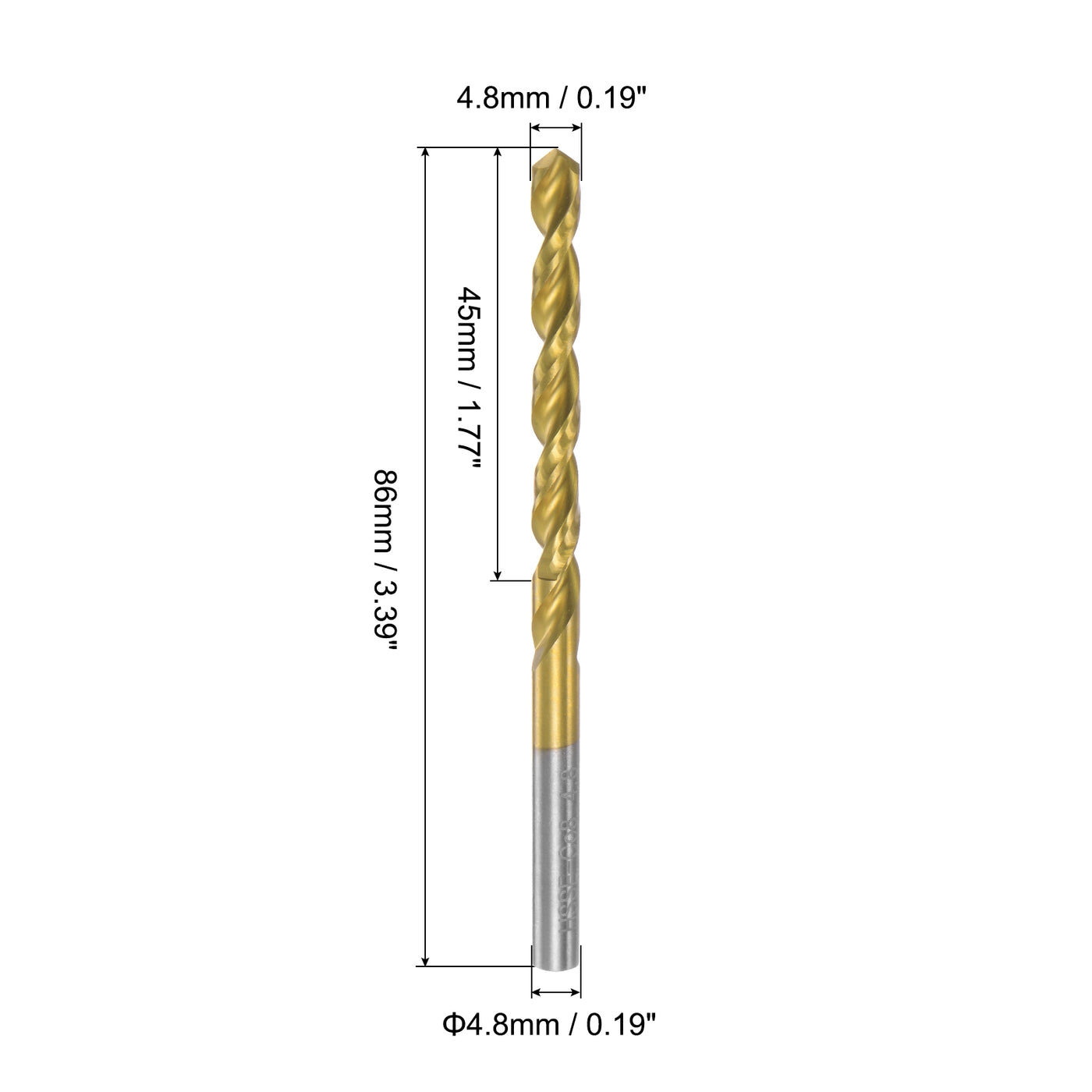 uxcell Uxcell High Speed Steel Twist Drill Bit 4.8mm Fully Ground Titanium Coated 4 Pcs