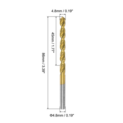 Harfington Uxcell High Speed Steel Twist Drill Bit 4.8mm Fully Ground Titanium Coated 4 Pcs