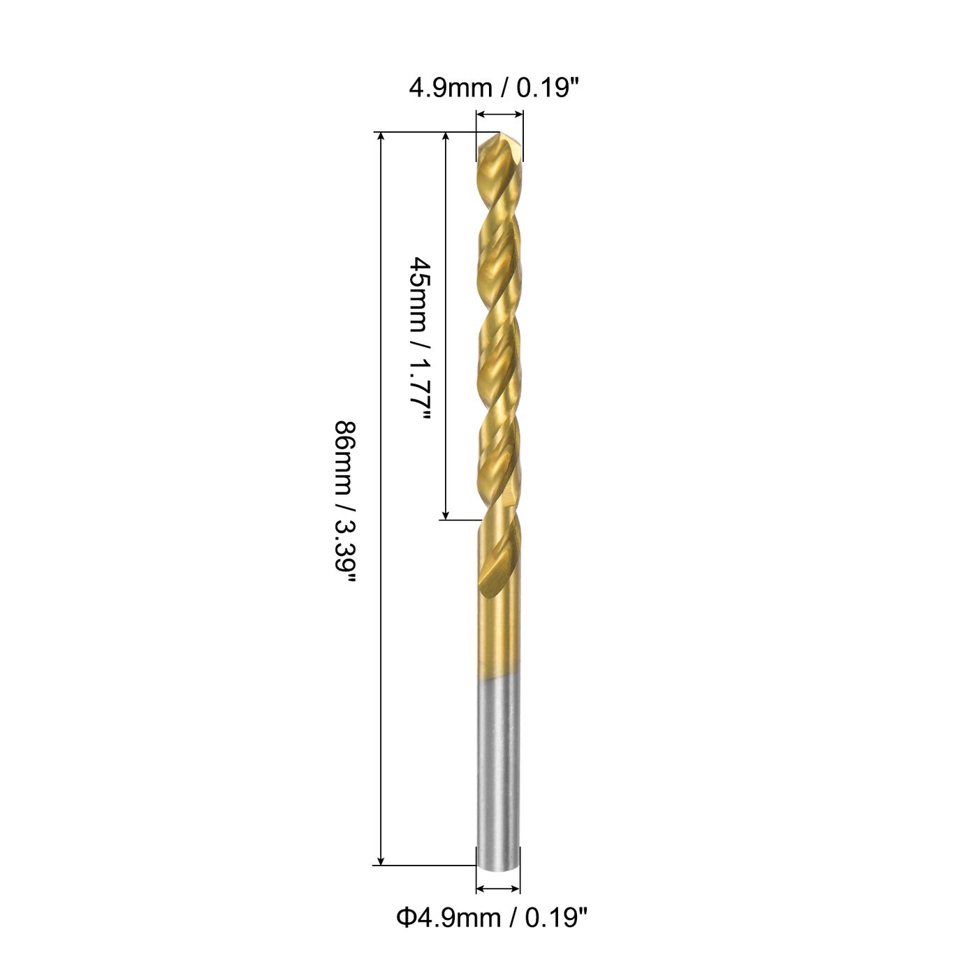 uxcell Uxcell High Speed Steel Twist Drill Bit 4.9mm Fully Ground Titanium Coated 8 Pcs