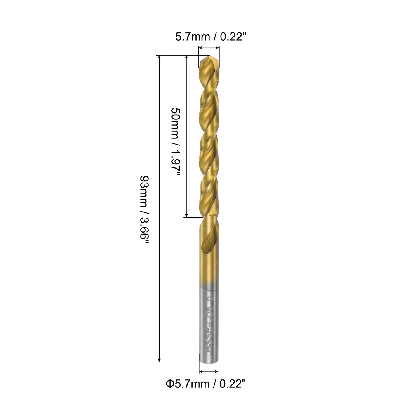 uxcell Uxcell High Speed Steel Twist Drill Bit 5.7mm Fully Ground Titanium Coated 8 Pcs