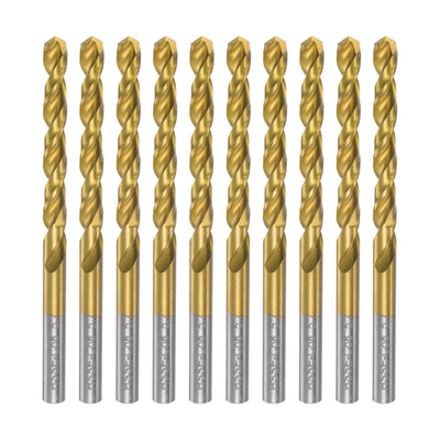 Harfington Uxcell High Speed Steel Twist Drill Bit 5.7mm Fully Ground Titanium Coated 10 Pcs