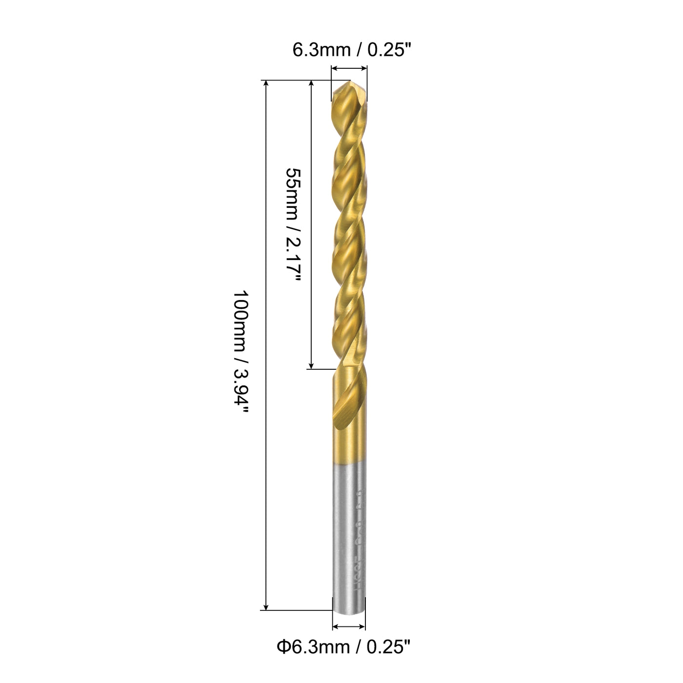 uxcell Uxcell High Speed Steel Twist Drill Bit 6.3mm Fully Ground Titanium Coated 4 Pcs