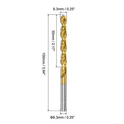 Harfington Uxcell High Speed Steel Twist Drill Bit 6.3mm Fully Ground Titanium Coated 4 Pcs