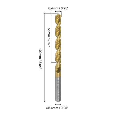 Harfington Uxcell High Speed Steel Twist Drill Bit 6.4mm Fully Ground Titanium Coated 4 Pcs