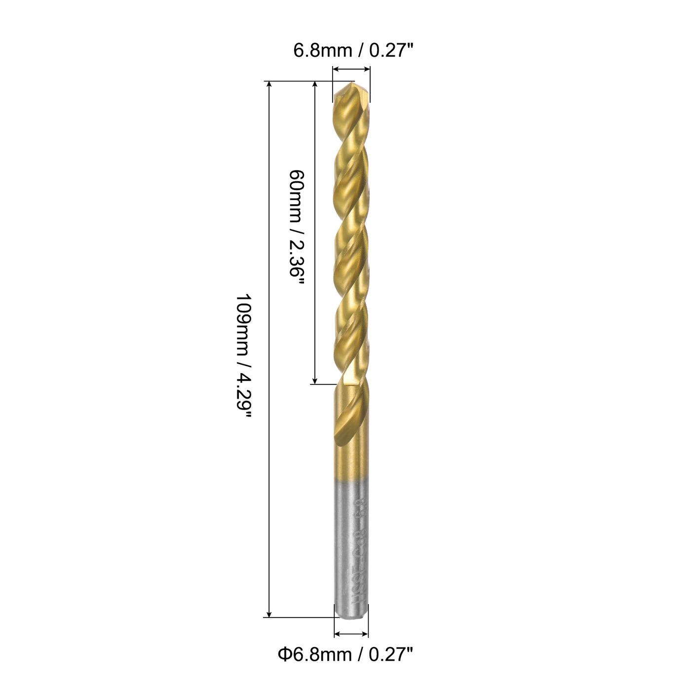 uxcell Uxcell High Speed Steel Twist Drill Bit 6.8mm Fully Ground Titanium Coated 4 Pcs