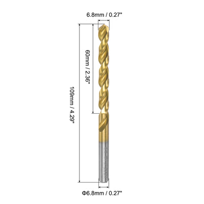 Harfington Uxcell High Speed Steel Twist Drill Bit 6.8mm Fully Ground Titanium Coated 4 Pcs