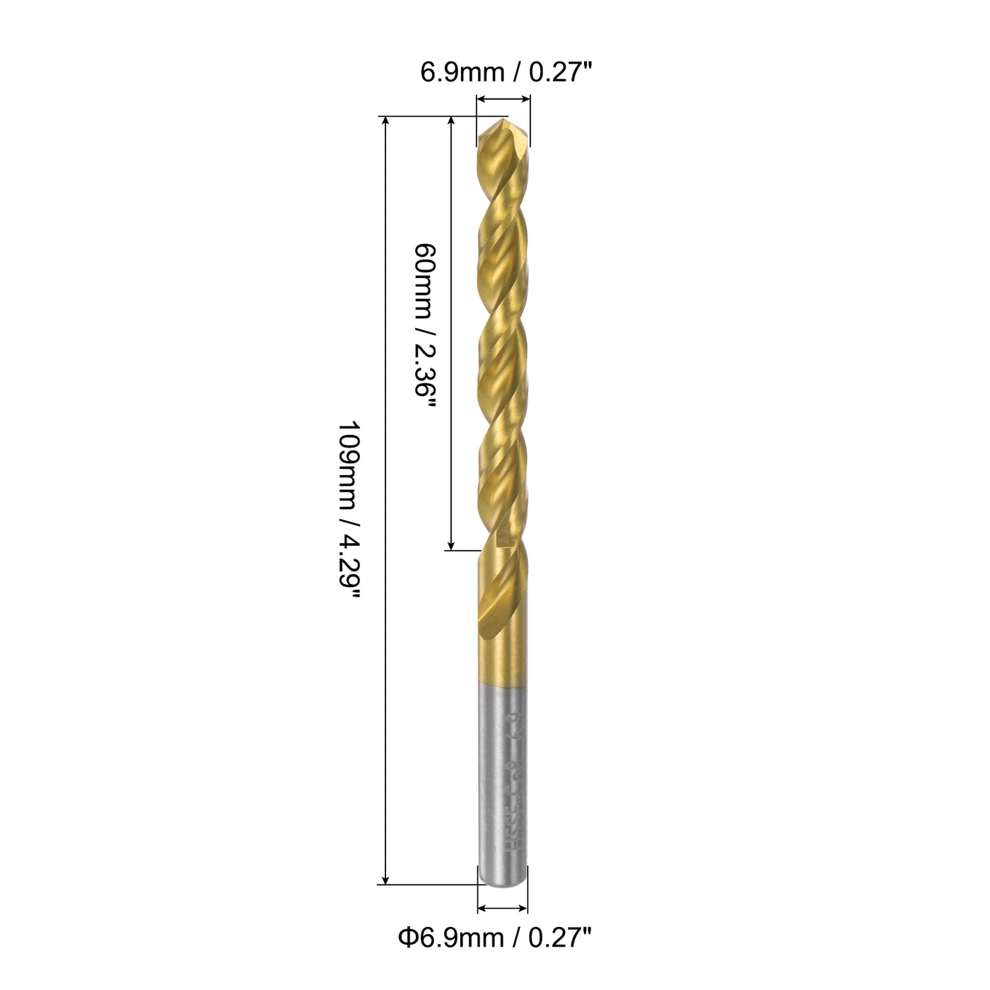 uxcell Uxcell High Speed Steel Twist Drill Bit 6.9mm Fully Ground Titanium Coated 4 Pcs