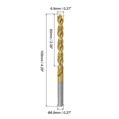 Harfington Uxcell High Speed Steel Twist Drill Bit 6.9mm Fully Ground Titanium Coated 4 Pcs