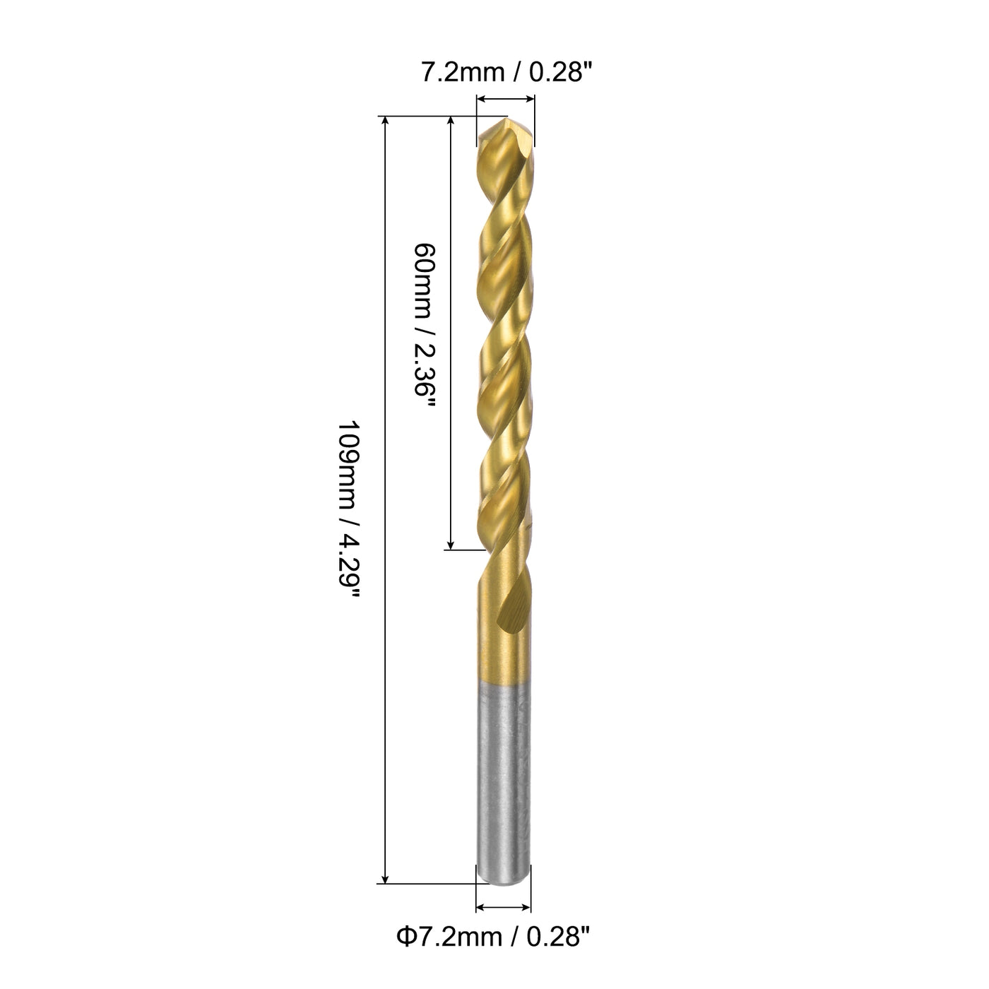 uxcell Uxcell High Speed Steel Twist Drill Bit 7.2mm Fully Ground Titanium Coated 2 Pcs