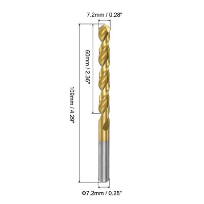 Harfington Uxcell High Speed Steel Twist Drill Bit 7.2mm Fully Ground Titanium Coated 2 Pcs