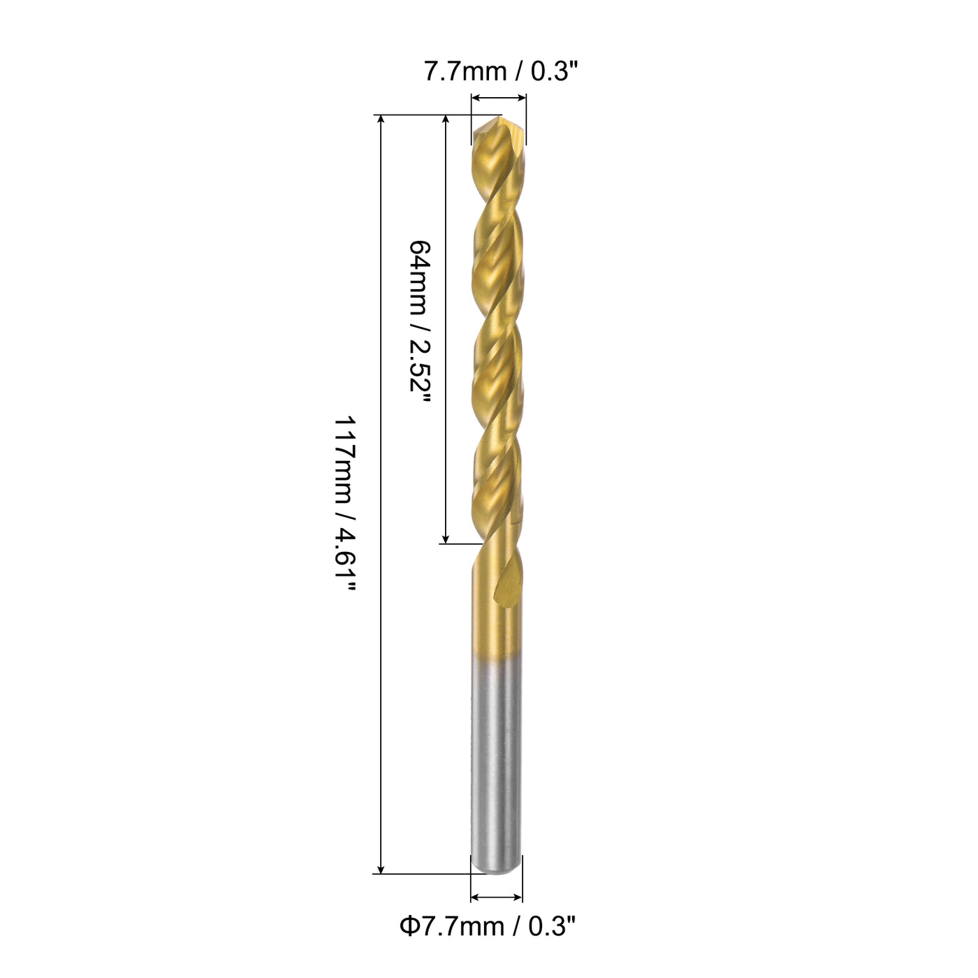 uxcell Uxcell Hochgeschwindigkeitsstahl-Schaft-Spiralbohrer vollständig geschliffen, titanbeschichtet, 7,7 mm Bohrdurchmesser, 34 mm Gesamtlänge, 12 mm Bohrerlänge, 2 Stück