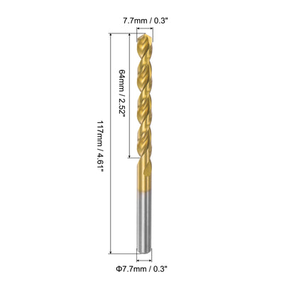 Harfington Uxcell High Speed Steel Twist Drill Bit 7.7mm Fully Ground Titanium Coated 2 Pcs