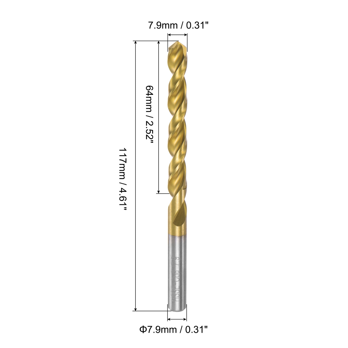 uxcell Uxcell Hochgeschwindigkeitsstahl-Schaft-Spiralbohrer vollständig geschliffen, titanbeschichtet, 7,9 mm Bohrdurchmesser, 34 mm Gesamtlänge, 12 mm Bohrerlänge, 2 Stück