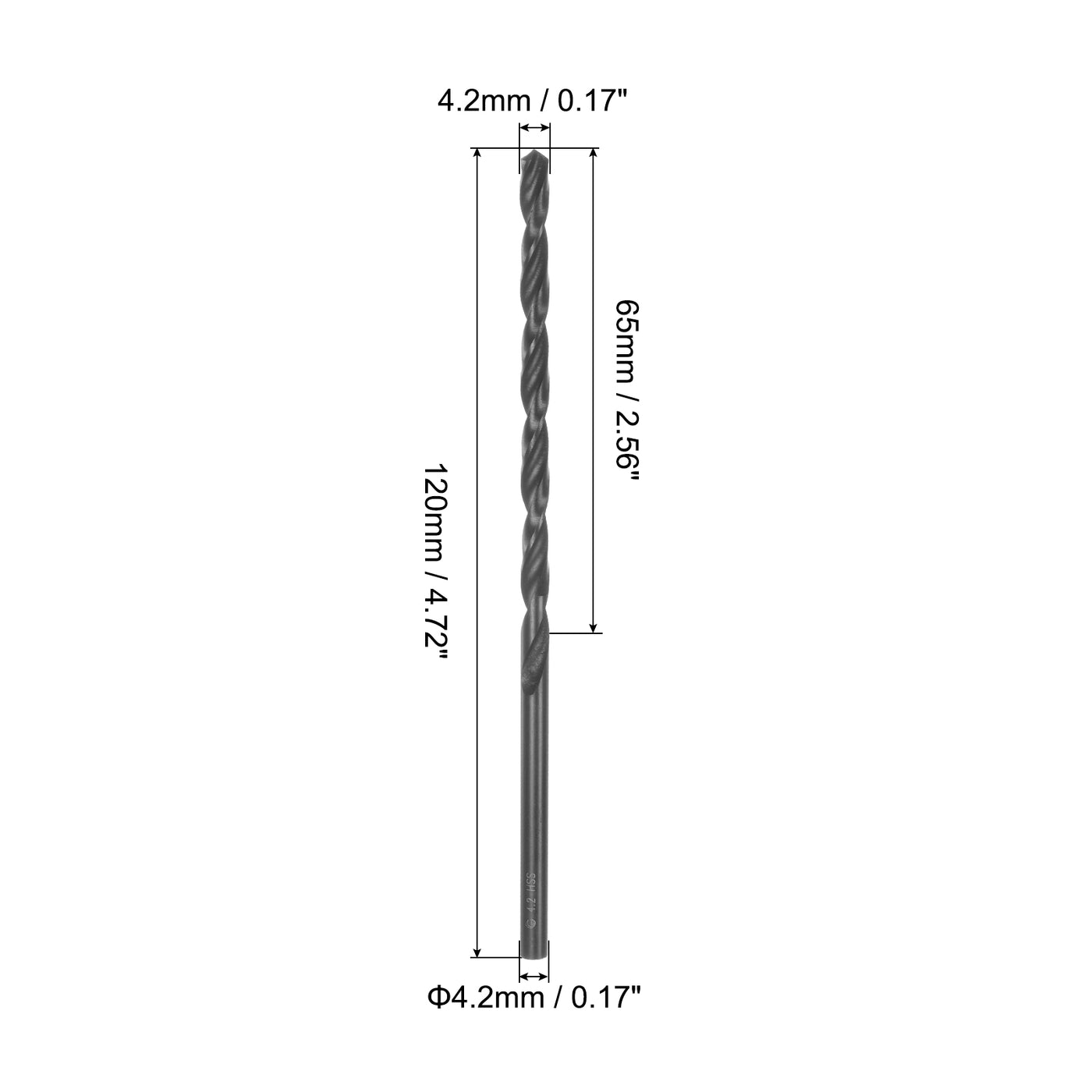 uxcell Uxcell High Speed Steel Lengthen Twist Drill Bit 4.2mm Black Oxide Round Shank 4Pcs