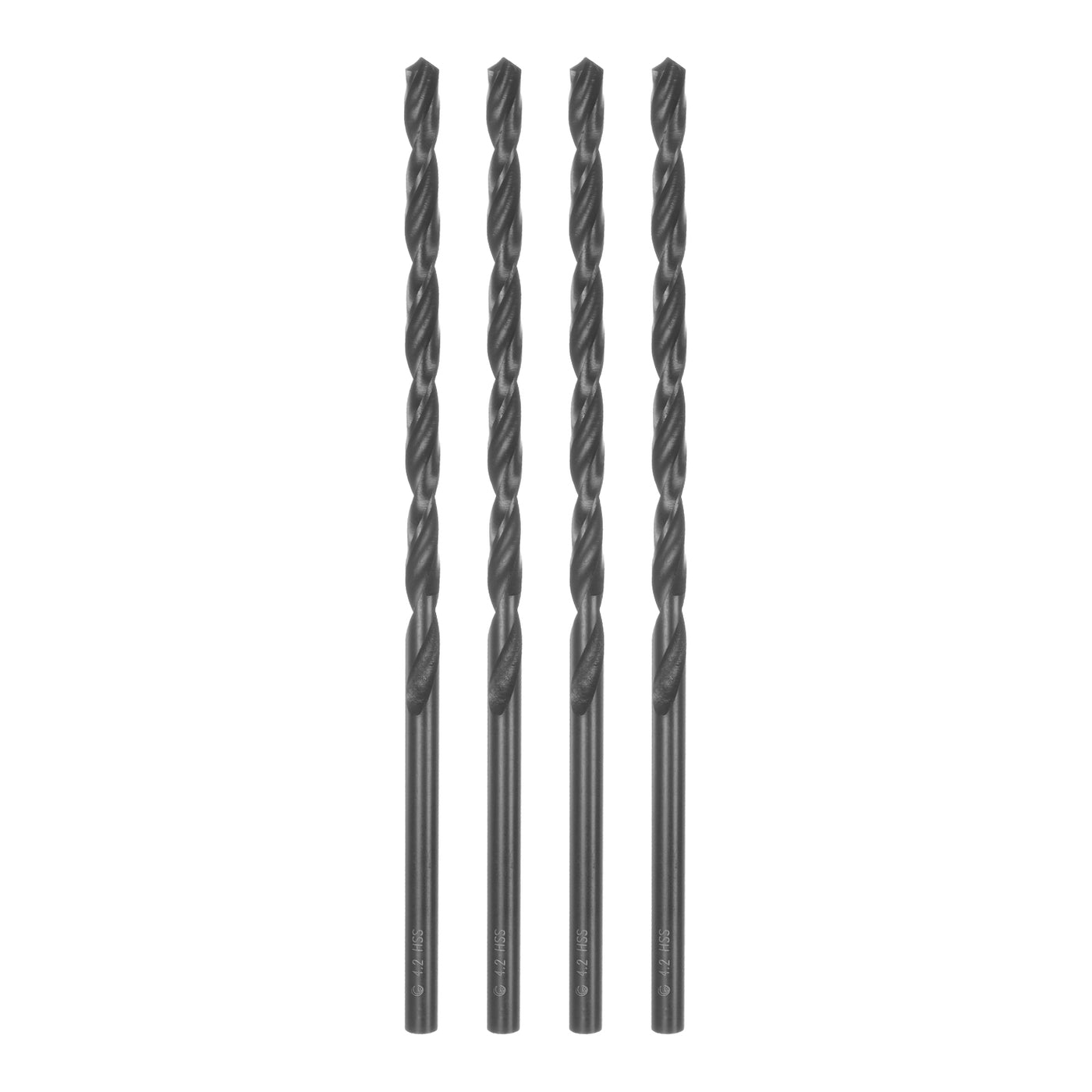 uxcell Uxcell High Speed Steel Lengthen Twist Drill Bit 4.2mm Black Oxide Round Shank 4Pcs