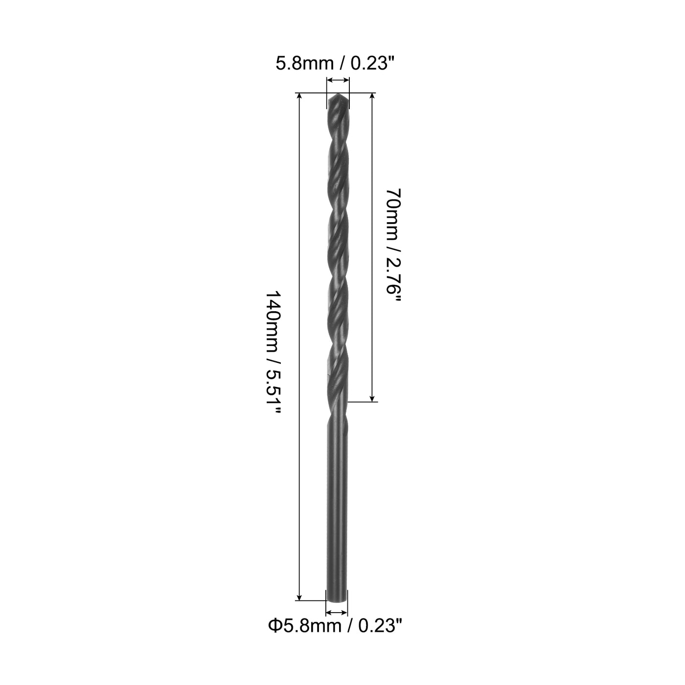 uxcell Uxcell Hochgeschwindigkeitsstahl Verlängerter gerader Schaft Spiralbohrer Vollständig geschliffen Schwarzoxid 5,8 mm Bohrdurchmesser 85 mm Gesamtlänge 55 mm  4 Stück