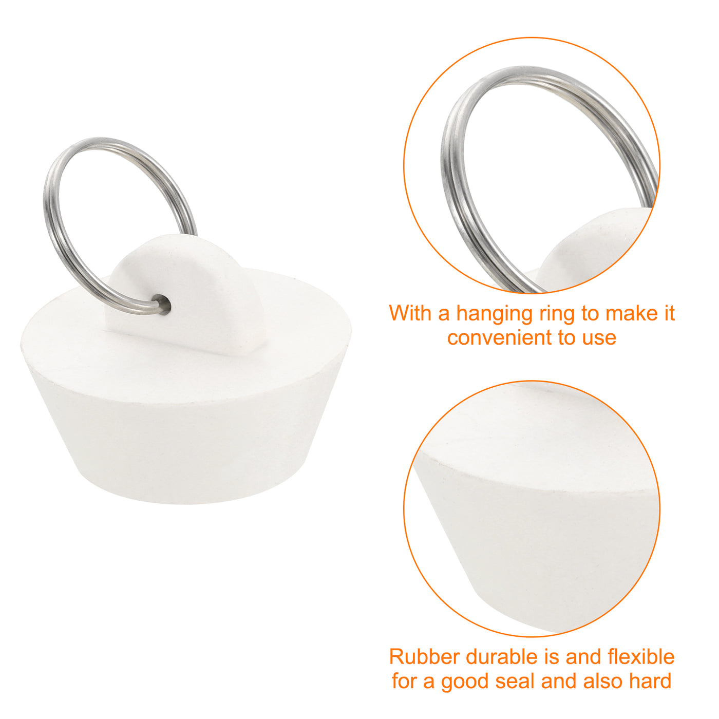 uxcell Uxcell 4pcs Rubber Drain Stopper with Hanging Ring Fits 1 Inch to 1-3/8 Inch, White