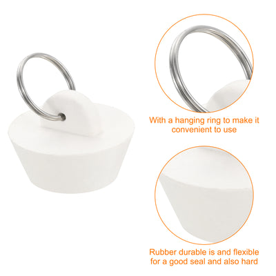 Harfington Uxcell 4pcs Rubber Drain Stopper with Hanging Ring Fits 1 Inch to 1-3/8 Inch, White