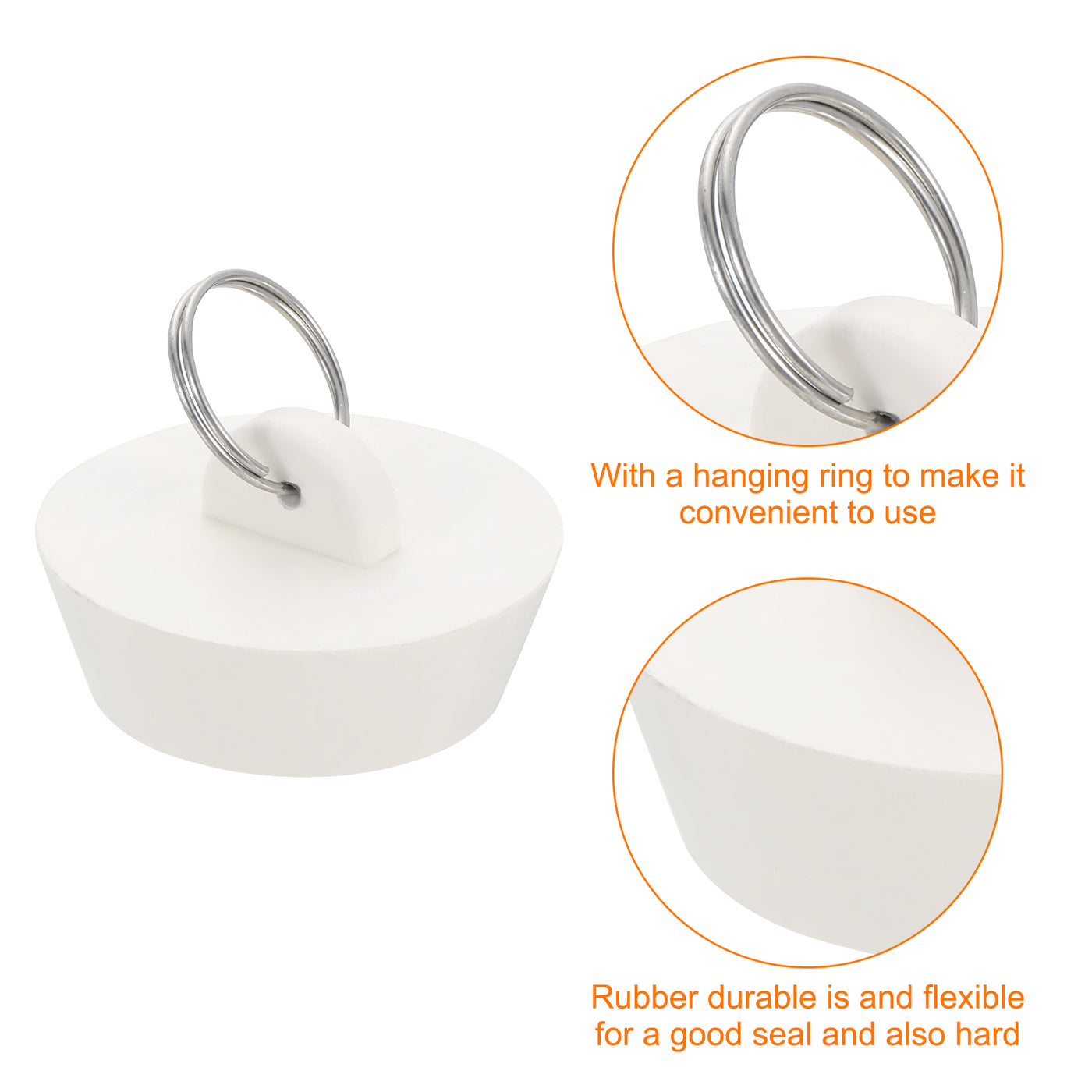 uxcell Uxcell 4pcs Rubber Drain Stopper with Hanging Ring Fits 1-1/2 Inch to 1-3/4 Inch, White