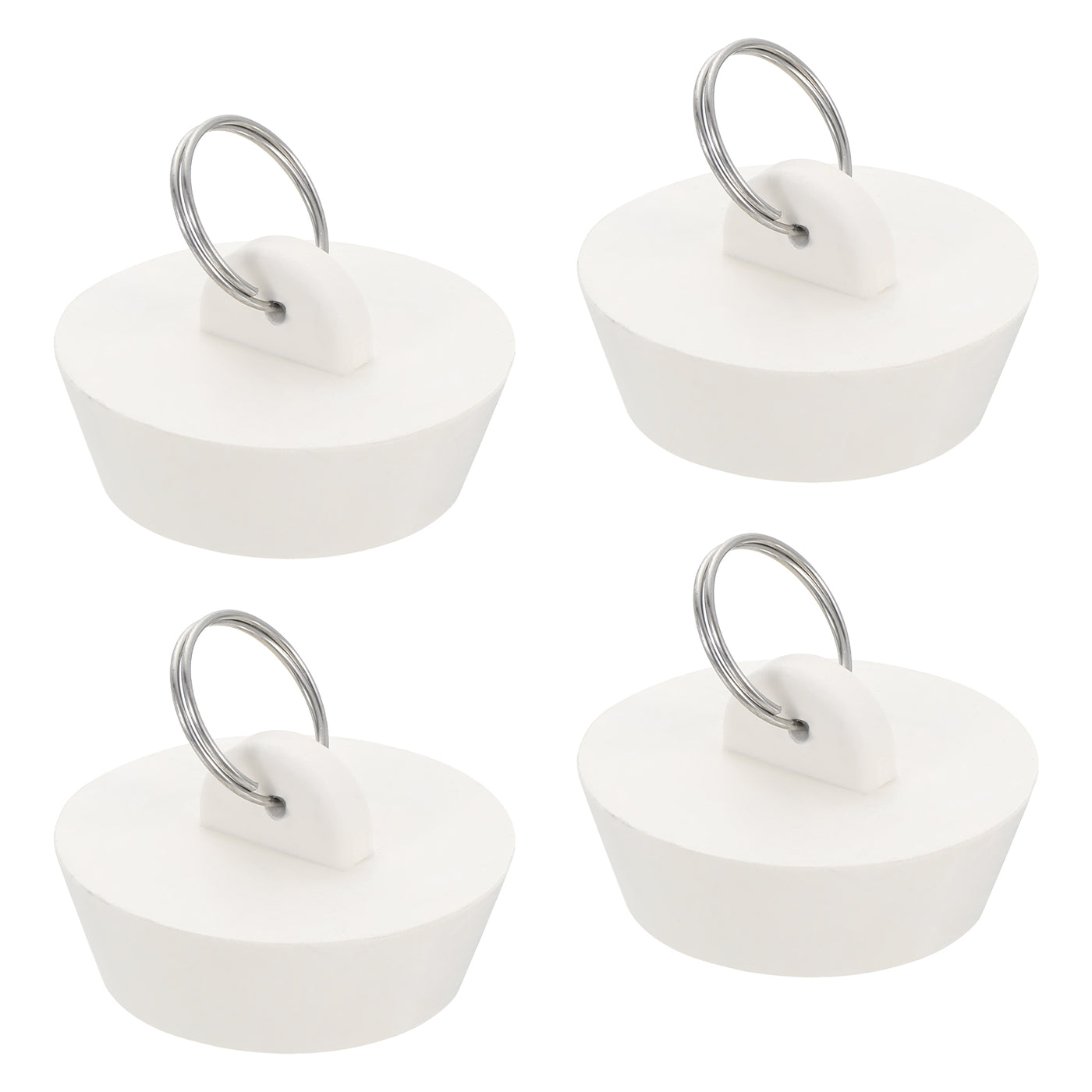 uxcell Uxcell 4pcs Rubber Drain Stopper with Hanging Ring Fits 1-1/2 Inch to 1-3/4 Inch, White