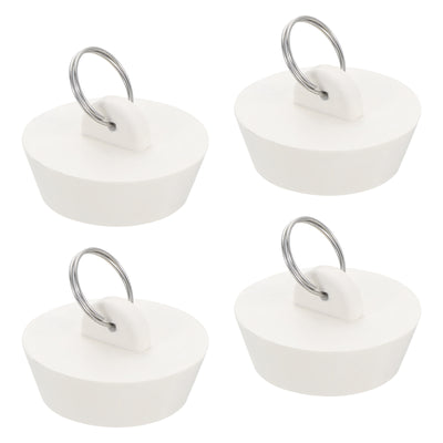 Harfington Uxcell 4pcs Rubber Drain Stopper with Hanging Ring Fits 1-1/2 Inch to 1-3/4 Inch, White