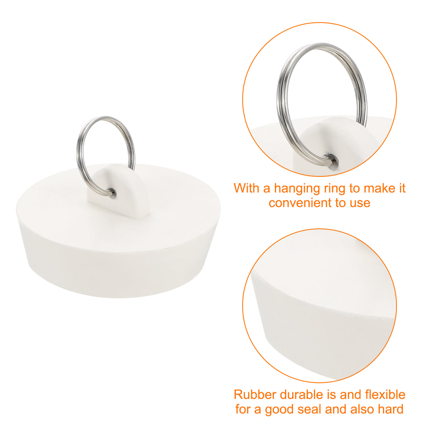 uxcell Uxcell 4pcs Rubber Drain Stopper with Hanging Ring Fits 1-3/4 Inch to 28 Inch, White