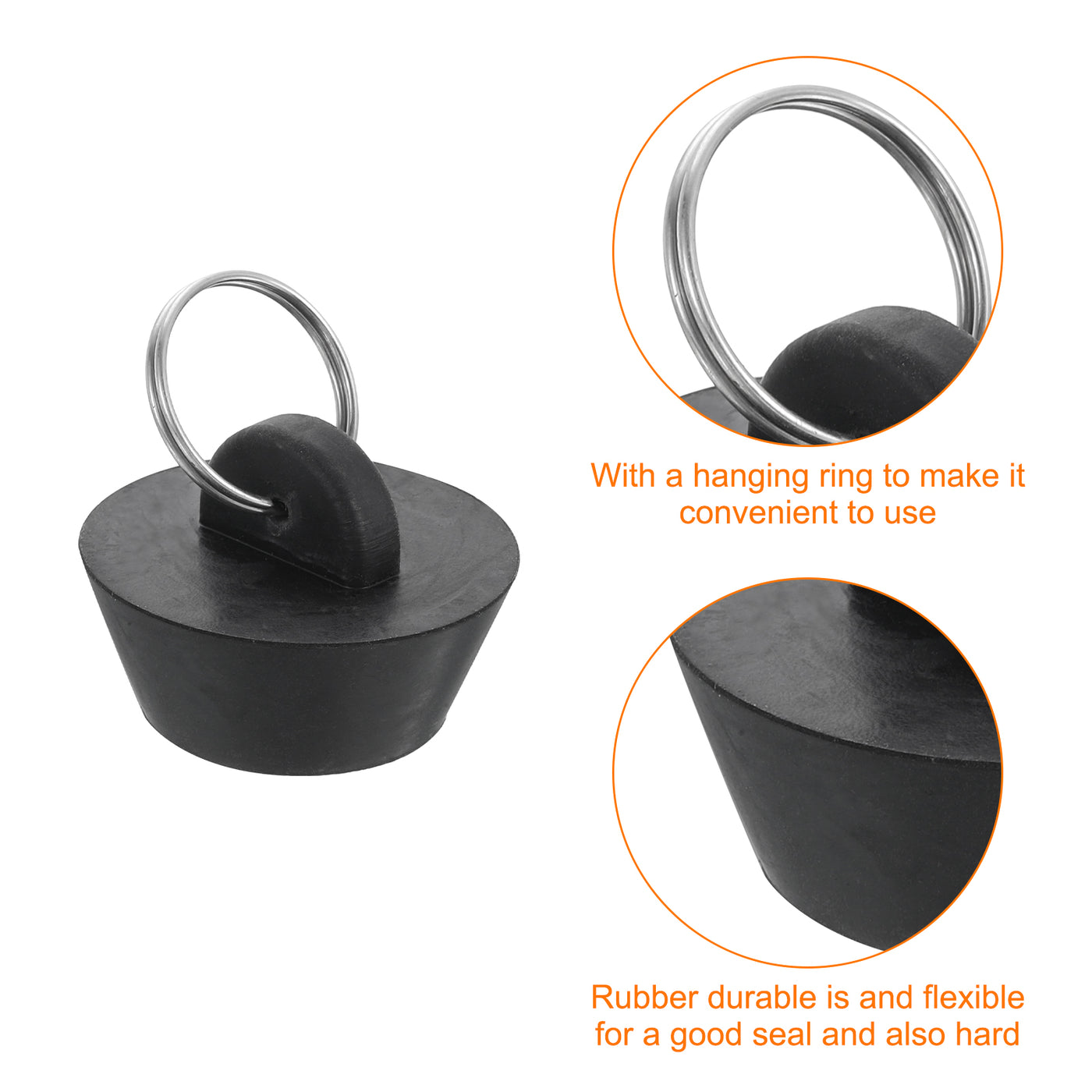 uxcell Uxcell 4pcs Rubber Drain Stopper with Hanging Ring Fits 1 Inch to 1-3/8 Inch, Black