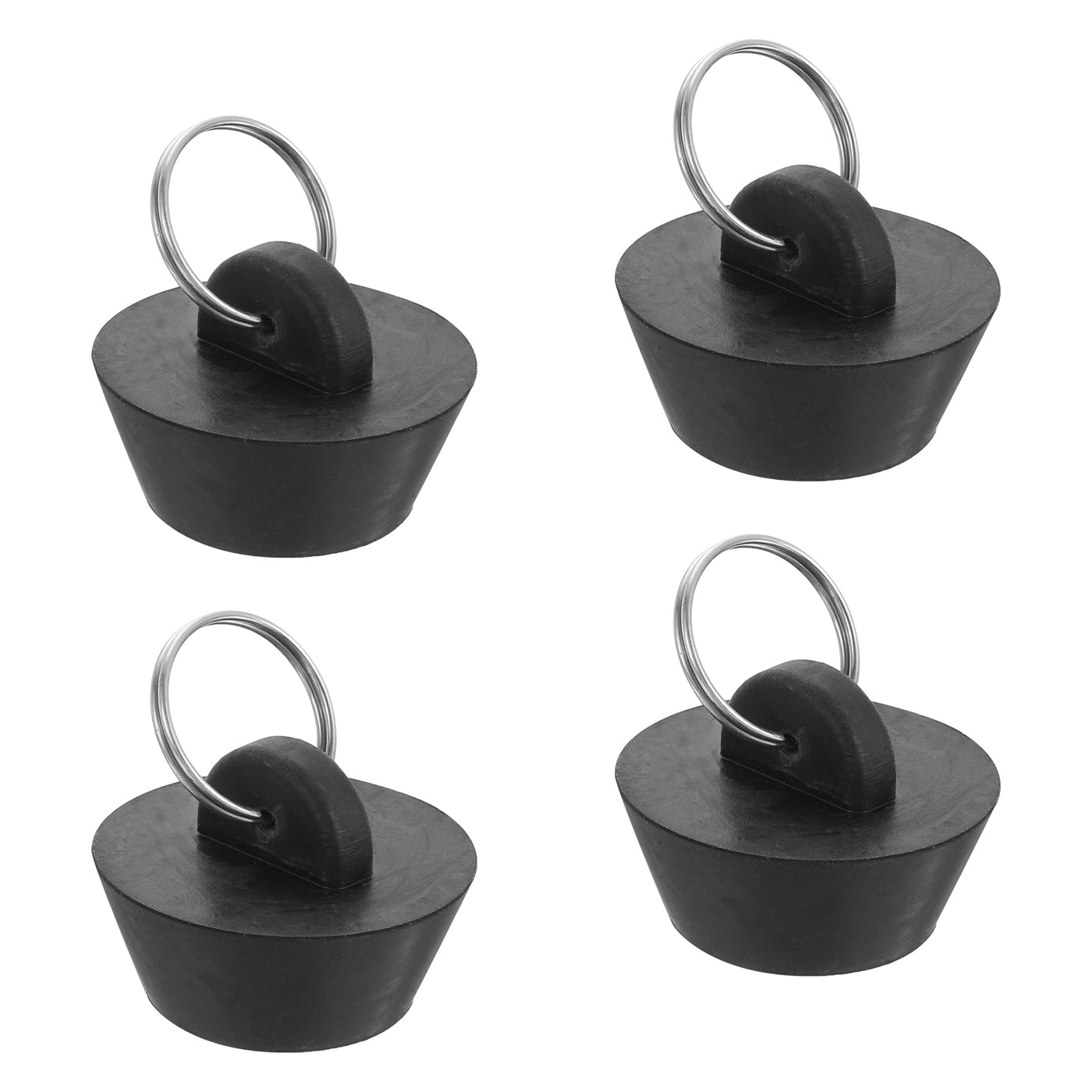 uxcell Uxcell 4pcs Rubber Drain Stopper with Hanging Ring Fits 1 Inch to 1-3/8 Inch, Black