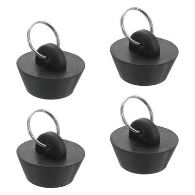 Harfington Uxcell 4pcs Rubber Drain Stopper with Hanging Ring Fits 1 Inch to 1-3/8 Inch, Black