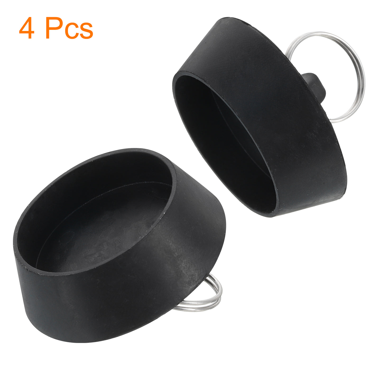 uxcell Uxcell 4pcs Rubber Drain Stopper with Hanging Ring Fits 1-1/2 Inch to 1-3/4 Inch, Black