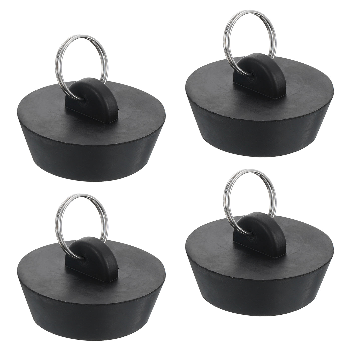 uxcell Uxcell 4pcs Rubber Drain Stopper with Hanging Ring Fits 1-1/2 Inch to 1-3/4 Inch, Black