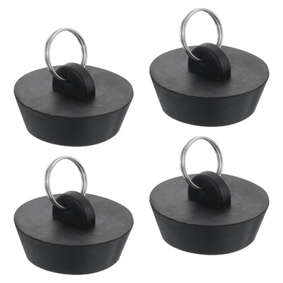 Harfington Uxcell 4pcs Rubber Drain Stopper with Hanging Ring Fits 1-1/2 Inch to 1-3/4 Inch, Black