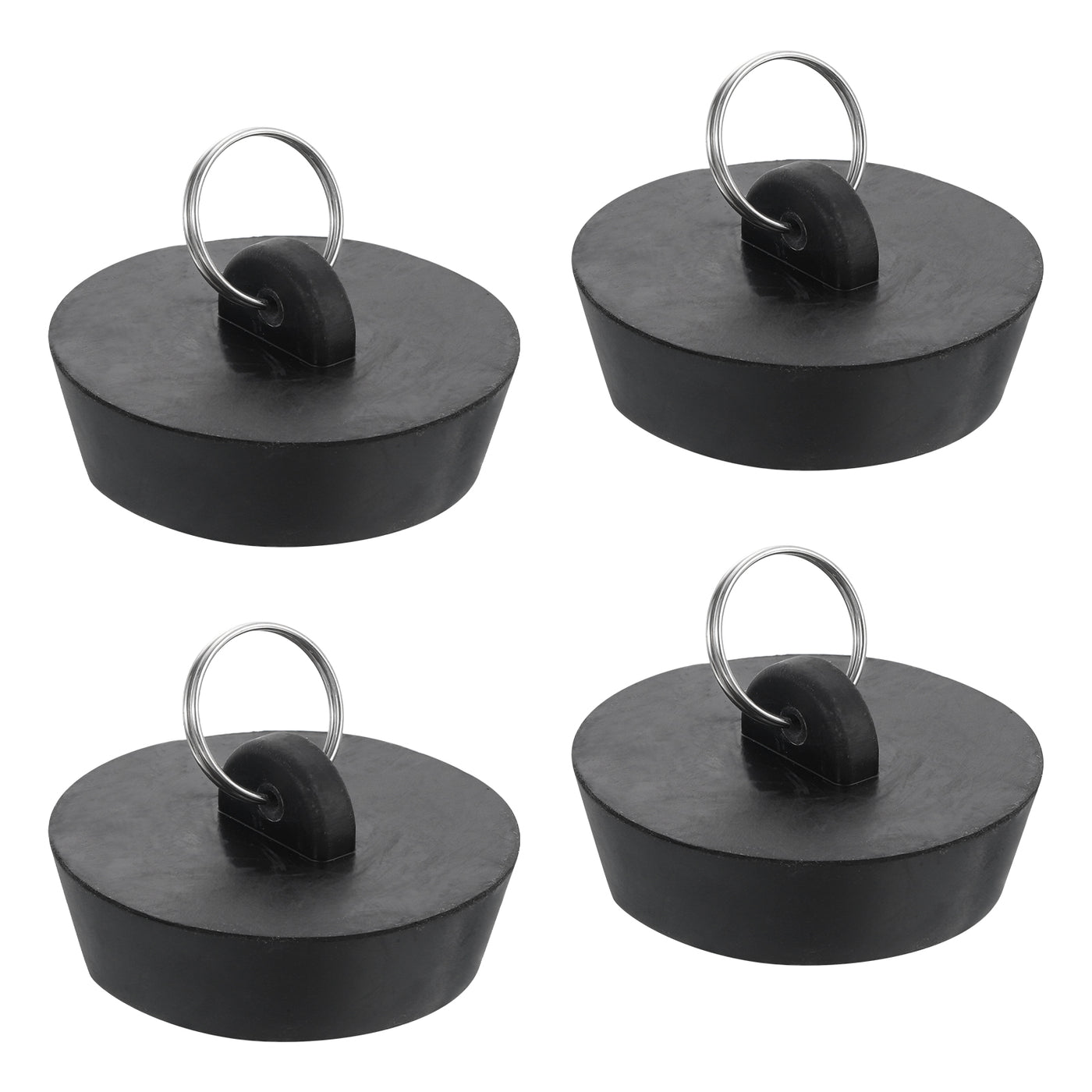 uxcell Uxcell 4pcs Rubber Drain Stopper with Hanging Ring Fits 1-3/4 Inch to 28 Inch, Black