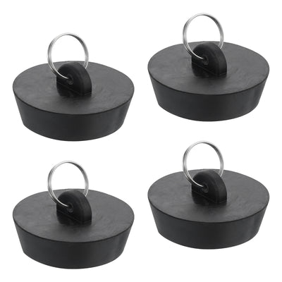 Harfington Uxcell 4pcs Rubber Drain Stopper with Hanging Ring Fits 1-3/4 Inch to 28 Inch, Black