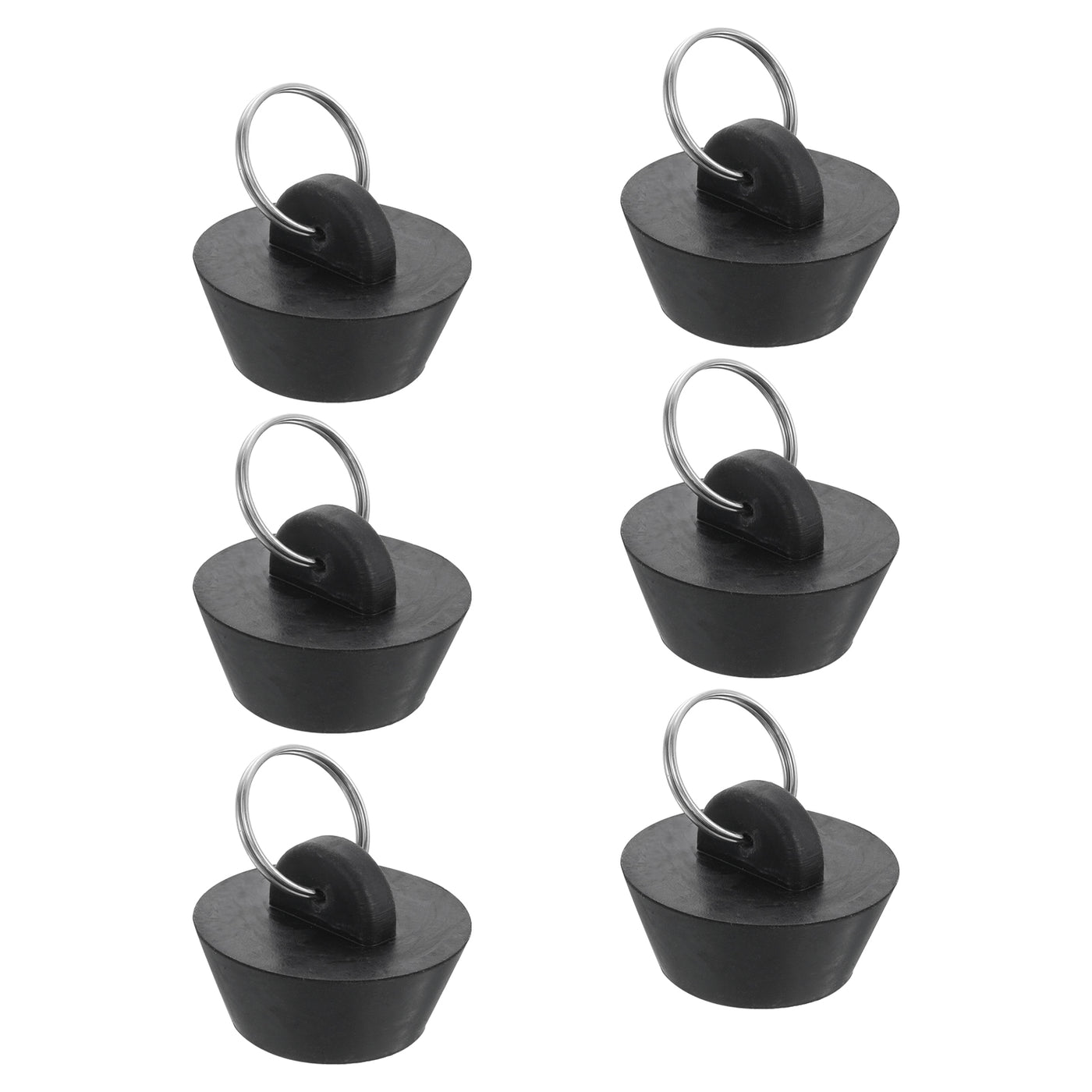 uxcell Uxcell 6pcs Rubber Drain Stopper with Hanging Ring Fits 1 Inch to 1-3/8 Inch, Black