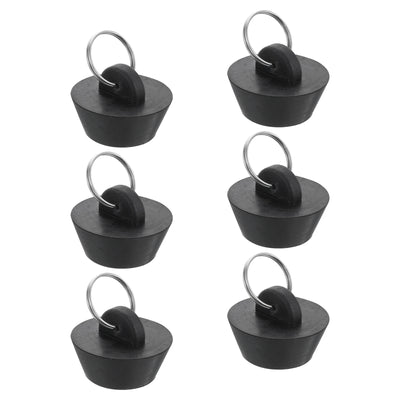 Harfington Uxcell 6pcs Rubber Drain Stopper with Hanging Ring Fits 1 Inch to 1-3/8 Inch, Black