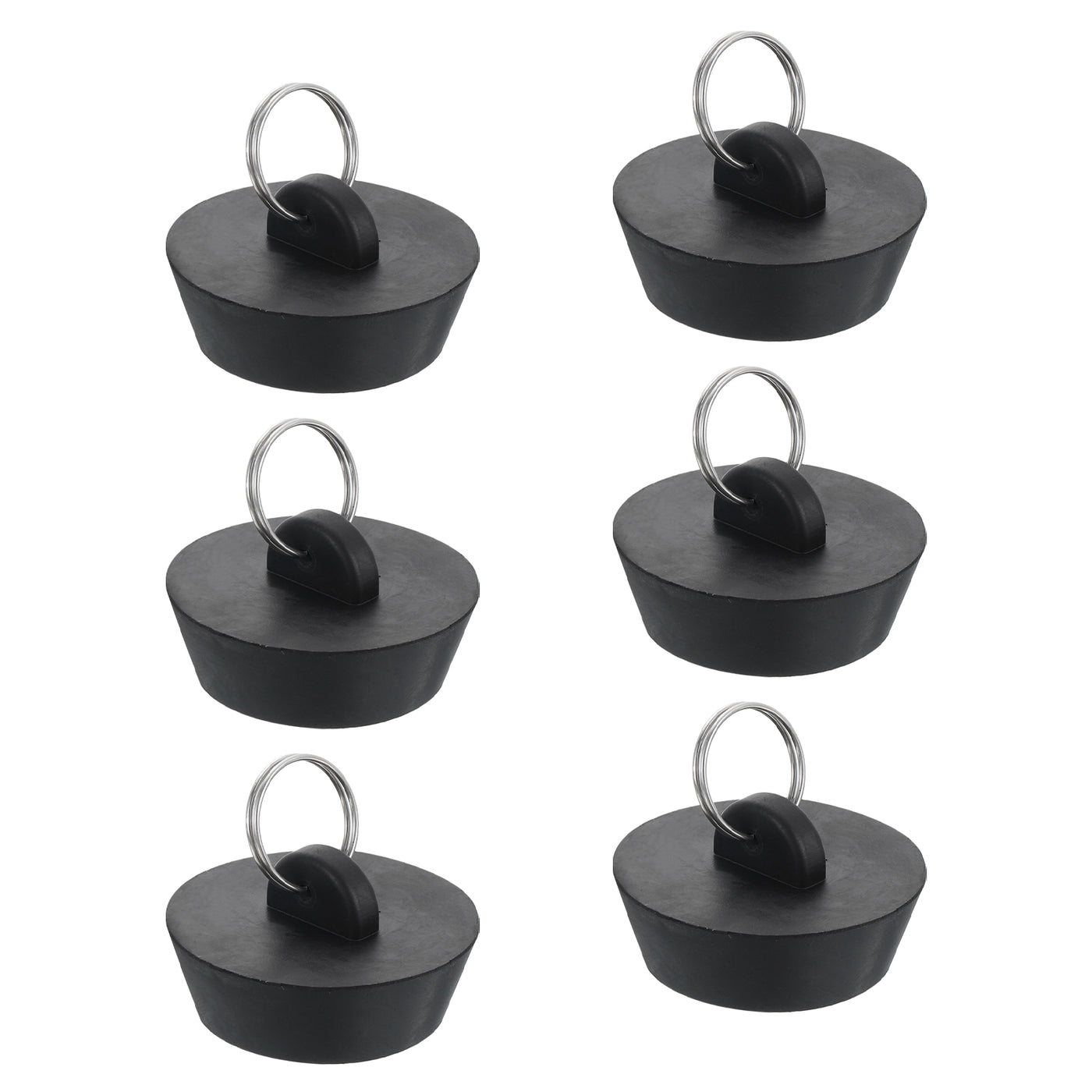 uxcell Uxcell 6pcs Rubber Drain Stopper with Hanging Ring Fits 1-1/2 Inch to 1-3/4 Inch, Black