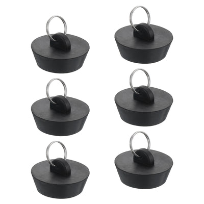 Harfington Uxcell 6pcs Rubber Drain Stopper with Hanging Ring Fits 1-1/2 Inch to 1-3/4 Inch, Black