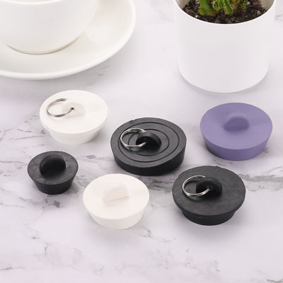 Harfington Uxcell 6pcs Rubber Drain Stopper with Hanging Ring Fits 1-3/4 Inch to 2 Inch, Black