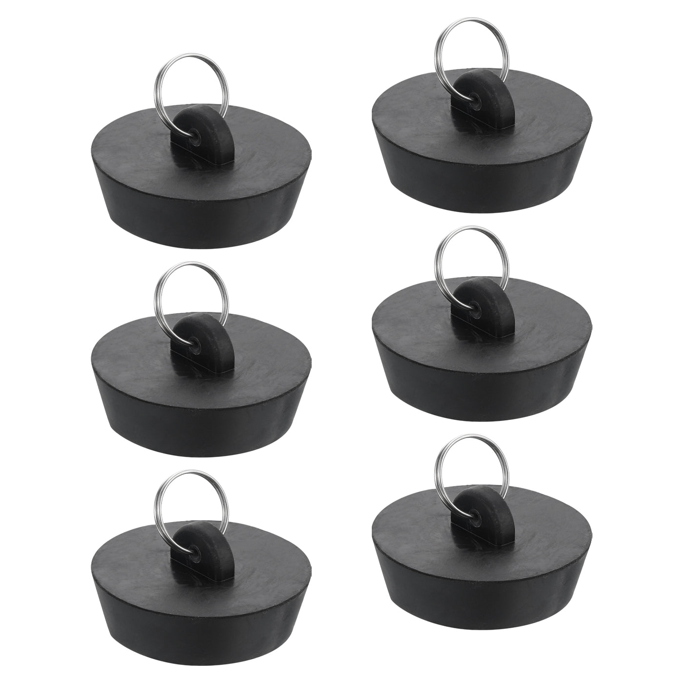 uxcell Uxcell 6pcs Rubber Drain Stopper with Hanging Ring Fits 1-3/4 Inch to 2 Inch, Black