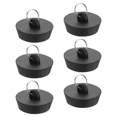 Harfington Uxcell 6pcs Rubber Drain Stopper with Hanging Ring Fits 1-3/4 Inch to 2 Inch, Black