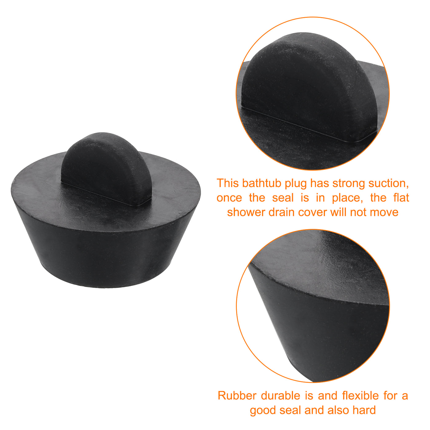 uxcell Uxcell 2pcs Rubber Drain Stopper Bathtub Drain Plug Fits 1 Inch to 1-3/8 Inch, Black