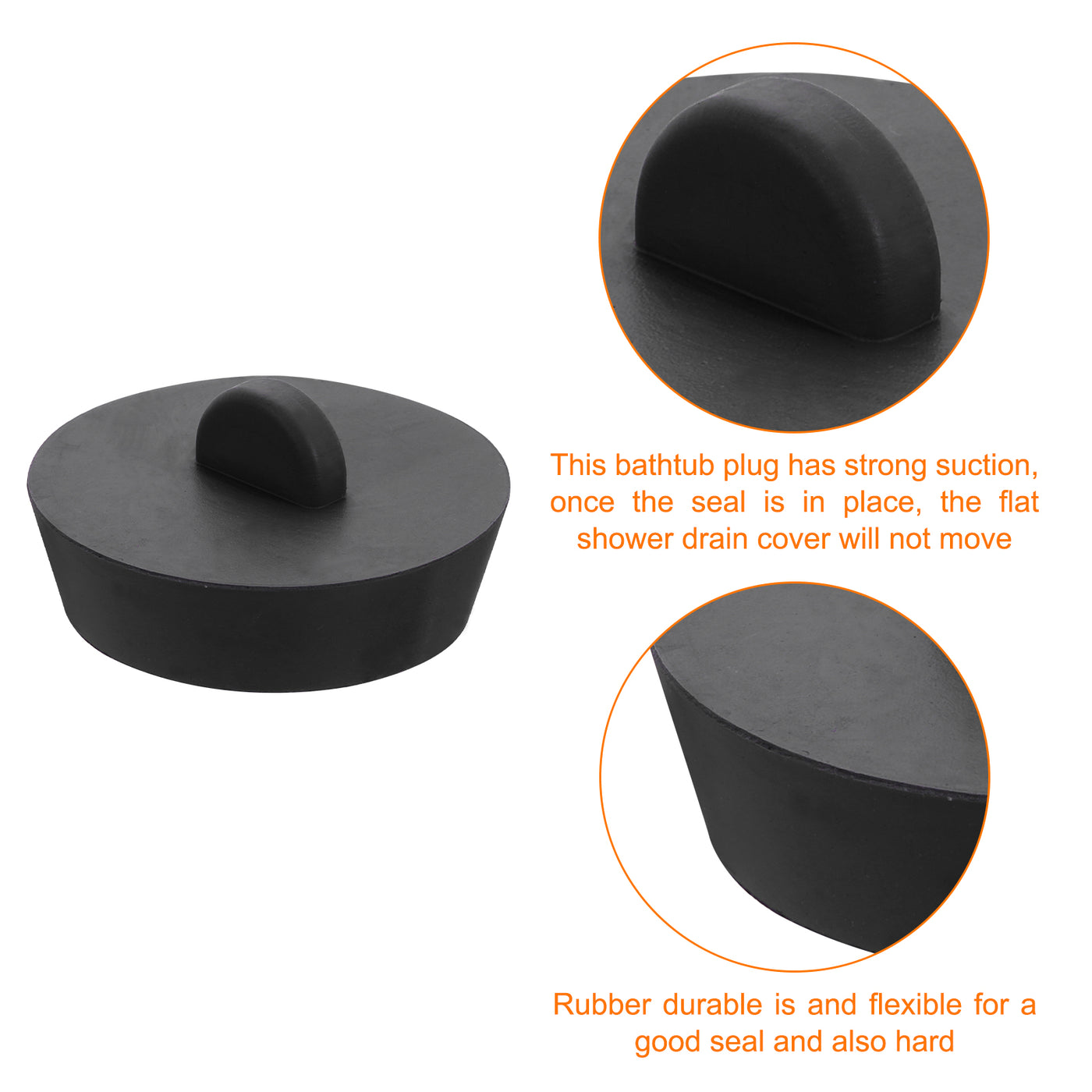 uxcell Uxcell 2pcs Rubber Drain Stopper Bathtub Drain Plug Fits 1-3/4 Inch to 2 Inch, Black